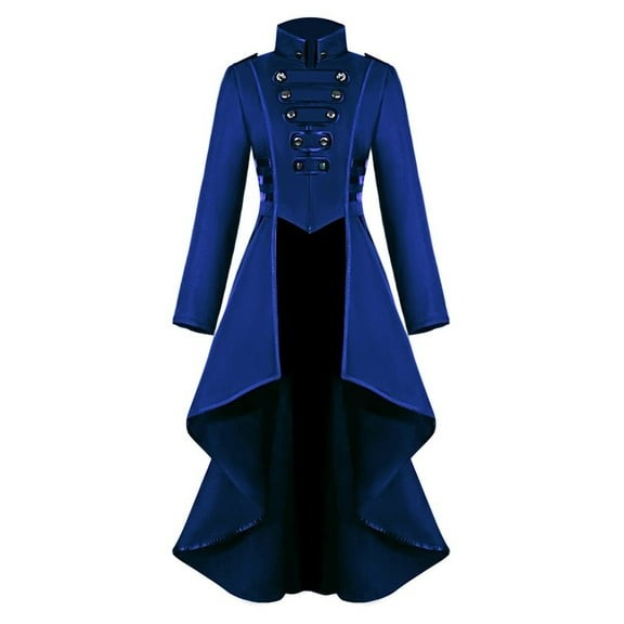 Tiweut Casual Jackets Womens Tailcoat Halloween Gothic Costume Button Long Sleeve Stand Collar Corset Coat Blouses Blue,L