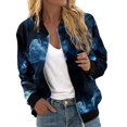 thumbnail image 1 of Tiweut Casual Jackets Womens Zip Up Jacket Floral Graphic Coat Stand Short Sports Zipper Outwear Blouses Blue1,XL, 1 of 5