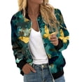 thumbnail image 1 of Tiweut Casual Jackets Womens Zip Up Jacket Floral Graphic Coat Stand Short Sports Zipper Outwear Blouses Green1,2XL, 1 of 5