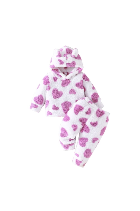 Girls Outfits Winter Valentine's Day Hoodie and Pants Heart Print Kid Cloth Sets,12-18 M