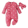 thumbnail image 1 of Tiweut Casual Kids Outfits Girl Valentines Day Ruffle Heart Print Romper Headband Suit Set, 1 of 9
