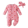 thumbnail image 1 of Tiweut Casual Kids Outfits Girl Valentines Day Ruffle Heart Print Romper Headband Suit Set, 1 of 9
