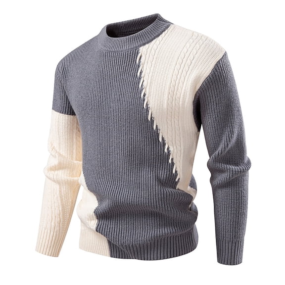 Tiweut Casual Mens Sweaters Sweater Color Block Knit Pullover Long Sleeve Round Neck Design Warm Fall Winter Man Tops Grey,3XL