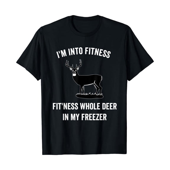 Tiweut Casual Short Sleeve Women Blouses Letter Print I'm Into Fitness Funny Joke Deer Hunting for Hunters T-Shirt,Black,XL