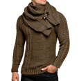 thumbnail image 1 of Tiweut Casual Sweaters for Men Long Sleeve High Neck Shawl Pullover Fall Sweater Solid Color Winter Pullover Man Tops Brown,3XL, 1 of 2