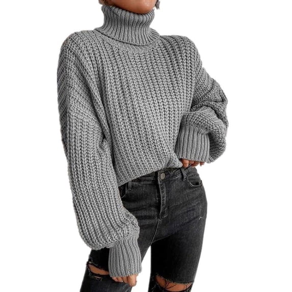 Tiweut Casual Sweaters for Women Winter Fashion Sweater Oversized Knitted High Neck Long Sleeve Plus Size Relaxed Fit Blouses Grey,M