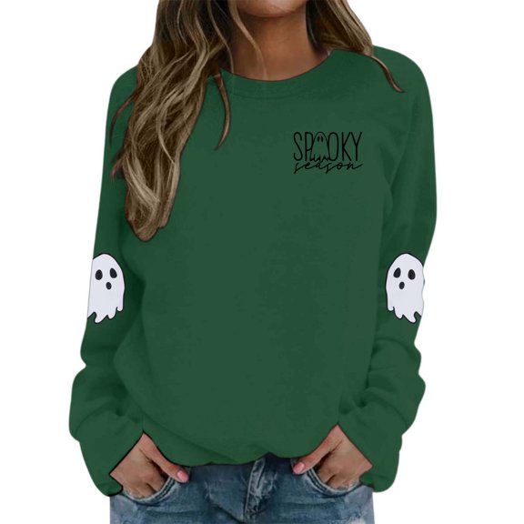 Tiweut Casual Sweatshirts Womens Ladies Letter Printed Crew Neck Long Sleeve Loose Fit Pullover Tops Green,M