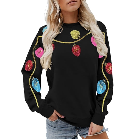 Tiweut Casual Sweatshirts for Women Sequin Festival Light Long Sleeve Shirt Holiday Crewneck Pullover Tops,Black,L