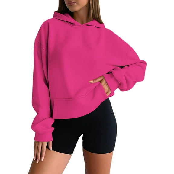 Tiweut Casual Tops Women Hoodies Hoodie Basic Pullover Sweatshirt Soft Comfortable Long Sleeve Hoodie All Season Blouse for Ladies,Z1 Hot Pink,XS