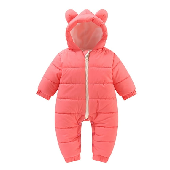Tiweut Casual Tos Boys Baby Girls Winter Warm Snowsuit Bear Ears Long Sleeve Hooded Jumpsuit Zipper Down Padded Jacket Classic Fit Boy Coat Red,6-12 M