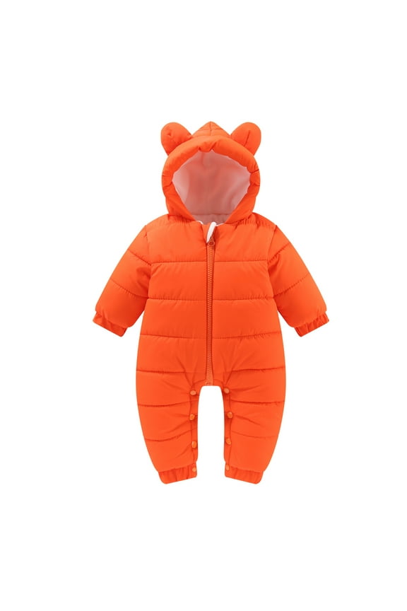 Casual Tos Boys Baby Girls Winter Warm Snowsuit Bear Ears Long Sleeve Hooded Jumpsuit Zipper Down Padded Jacket Classic Fit Boy Coat Watermelon Red,0-3 M