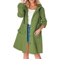 thumbnail image 1 of Tiweut Casual Windbreaker Jackets Womens Hooded Long Sleeve Cardigan Trench Raincoat PU Material All Seasons Blouses Green,3XL, 1 of 5