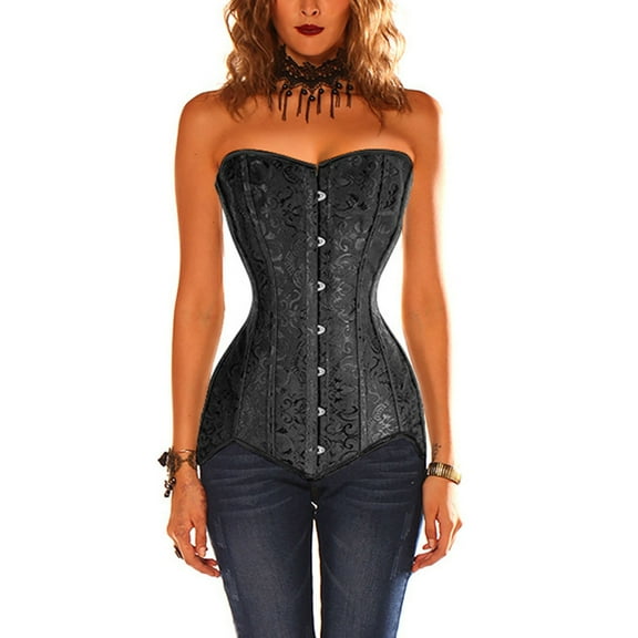 Tiweut Casual Womens Corset Style Lace Up Waist Training and Shapewear Foundation Garment with Floral Jacquard Design Blouses,C-Black,XL