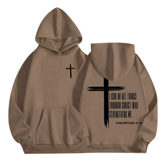 Tiweut Christian Graphic Hoodies For Teen Boys Jesus Hoodie Faith God Sweatshirt Bible Verse Pullover Religious Tops,A-Brown,Brown