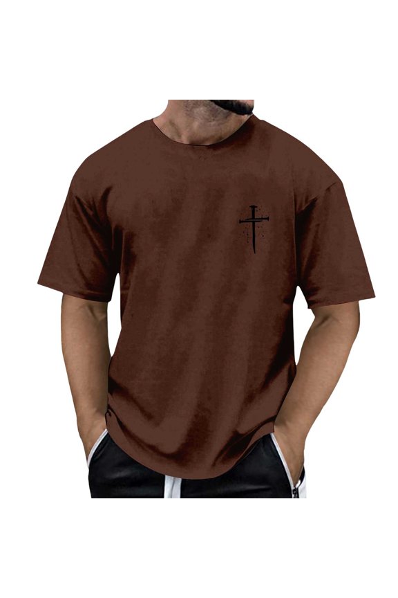 Christian Shirts for Men Jesus Faith Cross Religious Inspirational Tee Tops,Brown