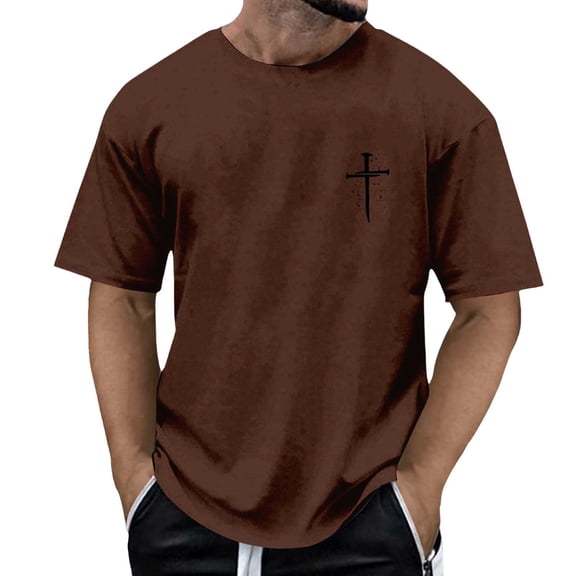 Tiweut Christian Shirts for Men Jesus Faith Cross Religious Inspirational Tee Tops,Brown