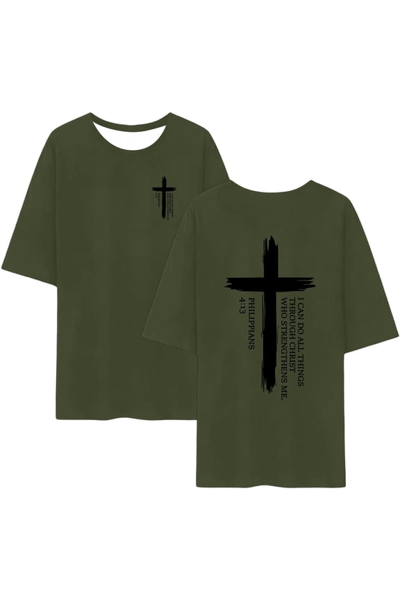 Christian Short Sleeve Shirts for Men Jesus Faith Cross Religious Tops,Army Green
