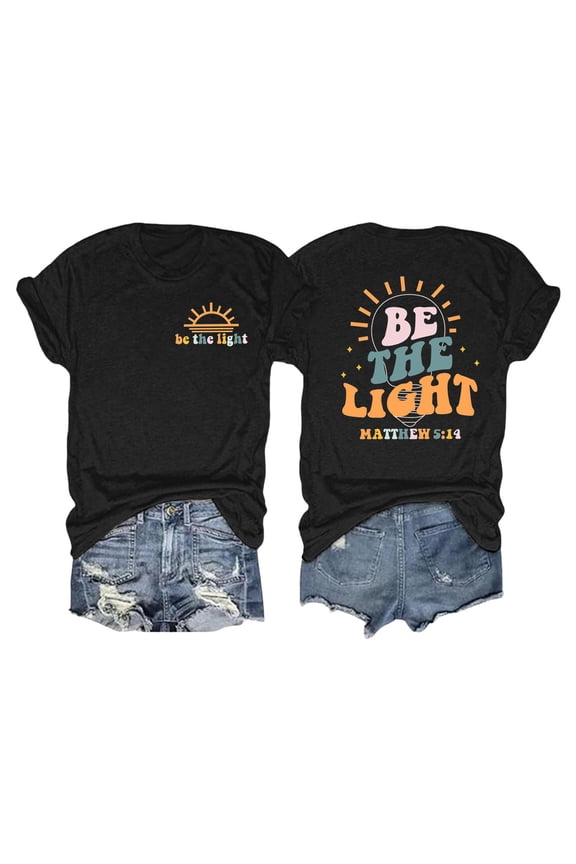 Christian T Shirts Women Jesus Be The Light Inspirational Religious Graphic Tees,Black