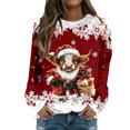thumbnail image 1 of Tiweut Christmas Casual Sweatshirts for Womens Cool Santa Cow Printed Round Neck Long Sleeved Hooded Lightweight Loose Fit Pullover Ladies Tops Red,L, 1 of 4
