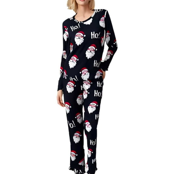Tiweut Christmas Pajamas Sets Womens Two Piece Cozy Autumn and Winter Santa Print Long Sleeve Crewneck and Pants Comfort Homewear Comfy Sleepwear,A-White,M