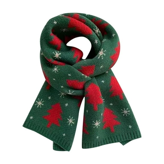 Tiweut Christmas Scarf for Women Men Snowflake Dotted Knit Scarf Fall Winter Soft Holiday Warm Scarves Cold Weather Accessory,Green,One Size