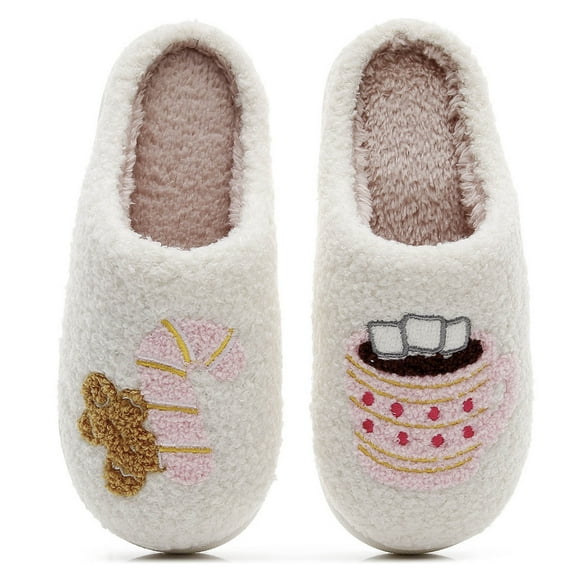 Tiweut Christmas Slippers Cute Holiday Gingerbread Slipper Warm House Slippers for Women and Men, Fuzzy Fluffy Outdoor Indoor Slip On Bedroom Slippers Home Shoes Ladies,Pink,41