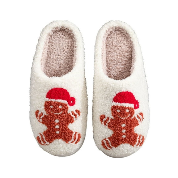 Tiweut Christmas Slippers Cute Holiday Gingerbread Slipper Warm House Slippers for Women and Men, Fuzzy Fluffy Outdoor Indoor Slip On Bedroom Slippers Home Shoes Ladies,Brown2,45
