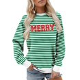thumbnail image 1 of Tiweut Christmas Sweatshirts for Women Glitter Patch Merry Christmas Letter Print Sweater Embroidered Striped Pullover Tops,Z1 Green,3XL, 1 of 4
