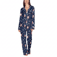 thumbnail image 1 of Tiweut Christmas Womens Casual Pajamas Sets Long Sleeve Lapel Button Top and Comfy Pants Festive Holiday Cozy Home Loungewear Soft Flannel Nightwear Ladies Sleepwear Suit,Navy,S, 1 of 4