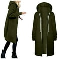 thumbnail image 1 of Tiweut Coats for Womens Fall Winter Warm Long Sleeve Hooded Drawstring Zipper Open Thin Long Cardigans Outwear Tops Army Green,3XL, 1 of 6
