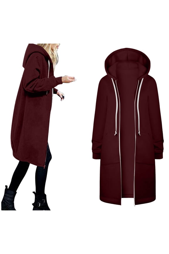 Coats for Womens Fall Winter Warm Long Sleeve Hooded Drawstring Zipper Open Thin Long Cardigans Outwear Tops ,2XL