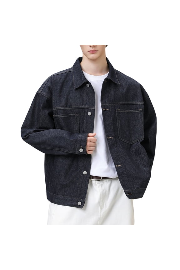 Denim Jackets for Men Selvedge Workwear Style Slim Fit Lightweight Fall Winter Fashion Man Outerwear Blue,M