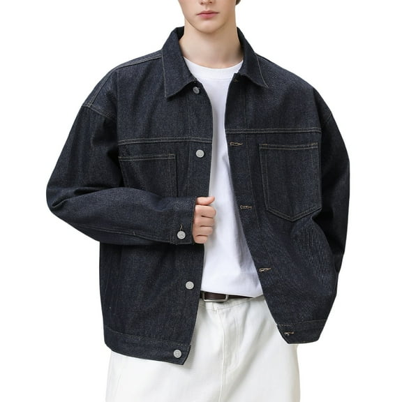 Tiweut Denim Jackets for Men Selvedge Workwear Style Slim Fit Lightweight Fall Winter Fashion Man Outerwear Blue,M