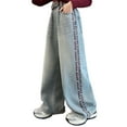 thumbnail image 1 of Tiweut Denim Pants for Girls Kids Long Wide Leg Starts Distressed High Elastic Waist Baggy Streetwear Jeans,Z5 Sky Blue,7-8 Y, 1 of 9