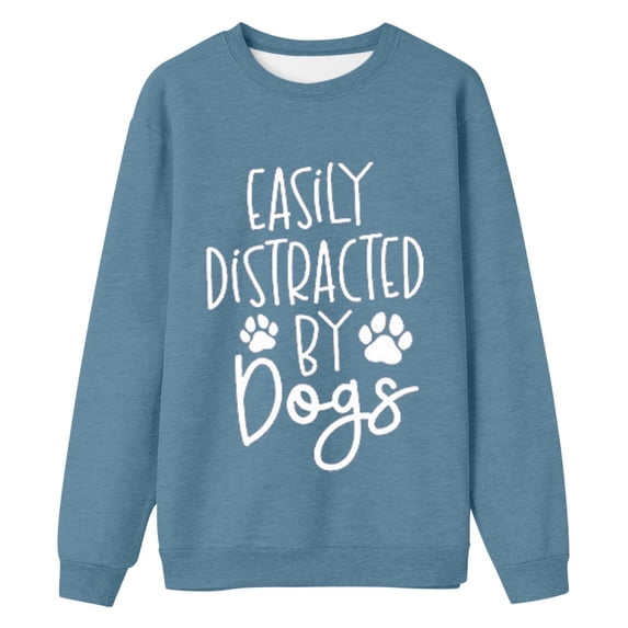 Tiweut Easily Distracted by Dogs Sweatshirt, Dog Mom Sweater Women Crewneck Pullover Tops Funny Animal Dog Lover Shirt Gifts,Navy,S