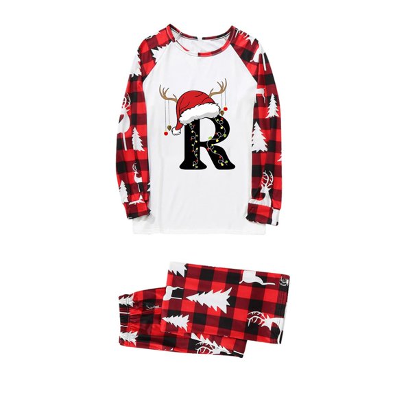 Tiweut Family Christmas Matching Set Letter R Printed Long Sleeve Tops and Pant Suit Winter Fashion Holiday Hoodie Parent Child Suit Dad Style Red,Dad:2XL
