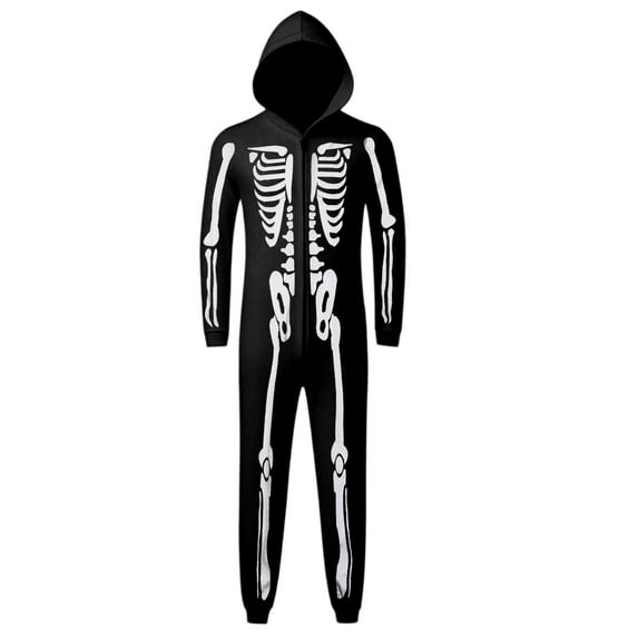 Tiweut Family Matching Outfits Halloween Mens Jumpsuit Themed Skeleton Graphic Costume Set Daily Wear and Party (Dad) Black,S