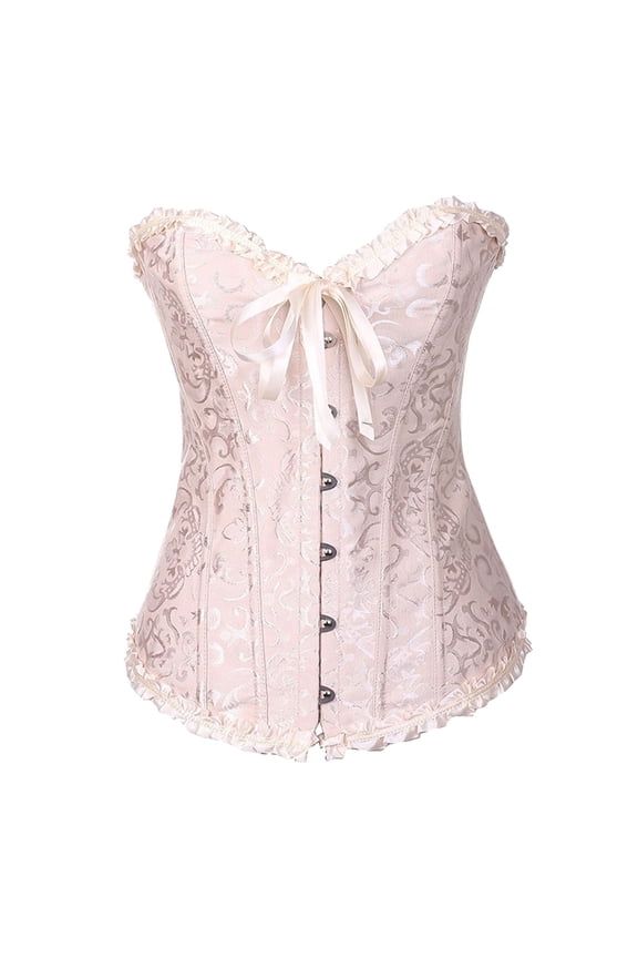 Floral Lace Shapewear Corset for Womens Girdle Waist Trainer Bustier Bodysuit for Posture Support,F-Beige,XL