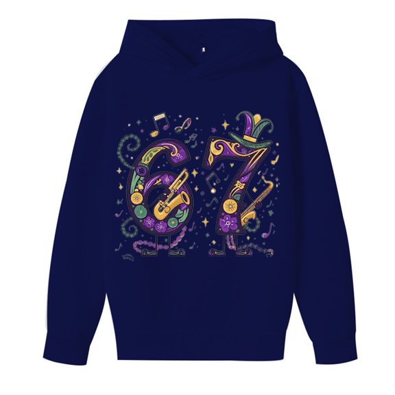 Tiweut Funny Mardi Gras 67 Meme Hoodies Kids Teens Girls Boys Parade Pullover,Navy