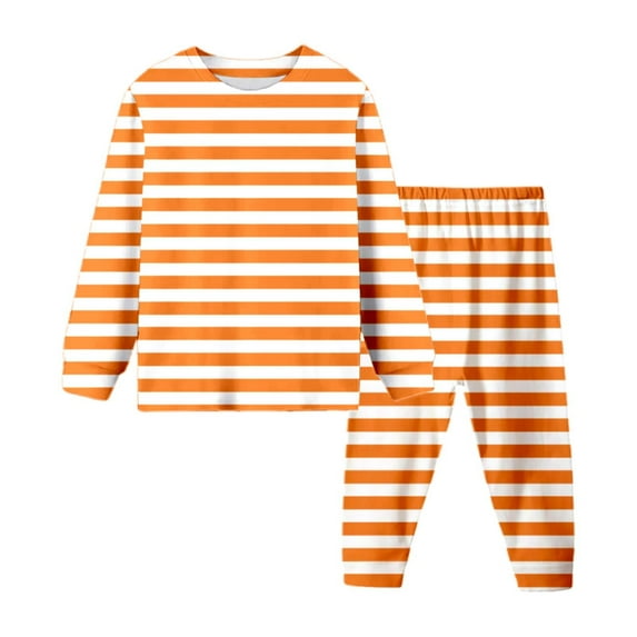 Tiweut Girls 2 Piece Outfits Children's Striped Pajama Long Sleeve Round Neck Tops and Long Pant Sleepwear Kids Home Wear Clothing Suits for Girl 6-7 Y