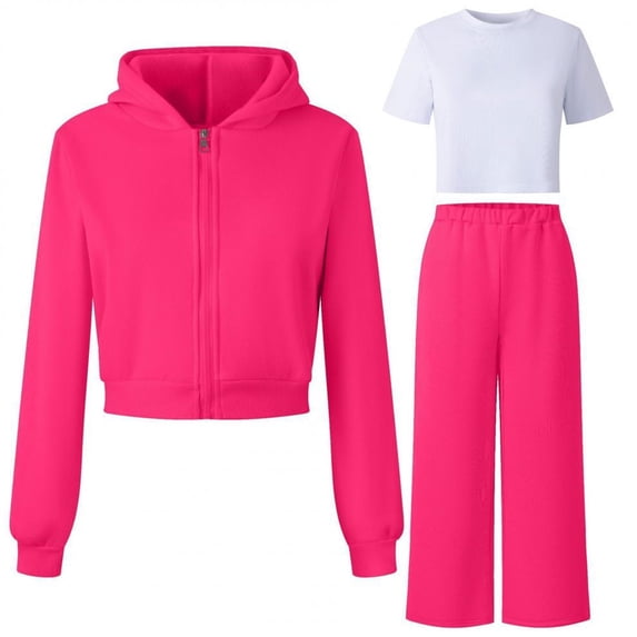 Tiweut Girls 2 Piece Outfits Hooded Tracksuit Athletic Long Sleeve Top and Pants Regular Suit,8-9 Y