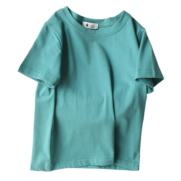 Tiweut Girls Blouses Casual Tops Child Short Sleeve Crew Neck Solid Color Summer Sports Boys T-Shirts 7-8 Y