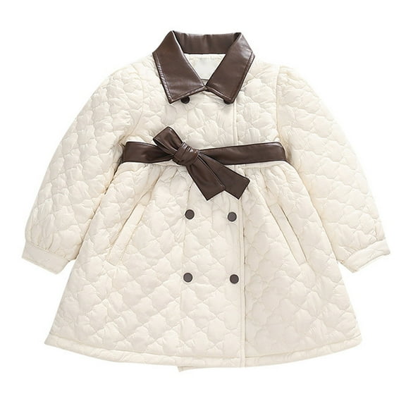 Tiweut Girls Casual Down Jackets Thick Lapel Winter Waist Belt Button Mid Length Outwear Coat Regular Clothing 12-18 M