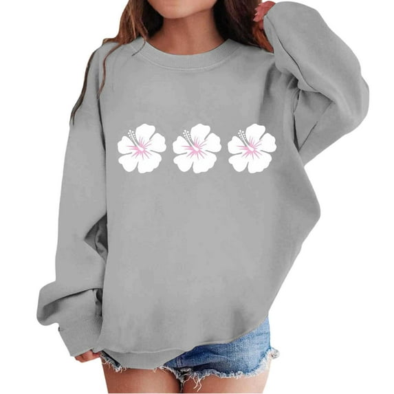 Tiweut Girls Casual Sweatshirts and Blouses Kids Floral Graphic Long Sleeve Crew Neck Toddler Pullover Relaxed Fit Clothes 3-4 Y