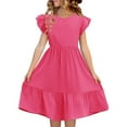 thumbnail image 1 of Tiweut Girls Dresses Boho Kids Summer Fly Sleeve Crew Neck Double Layer Ruffle Sleeve Classic Fit Dress 7-8 Y, 1 of 8