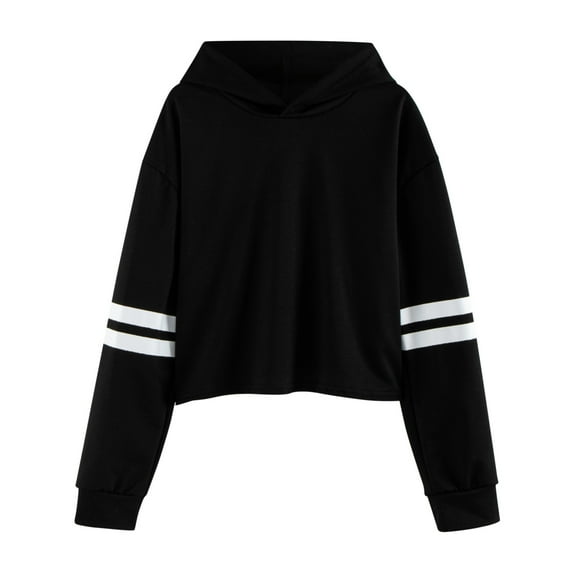 Tiweut Girls Hoodies Kids Sweatshirt Long Sleeve Hooded Pullover Striped Teen Top Loose Fit Blouses 8-9 Y