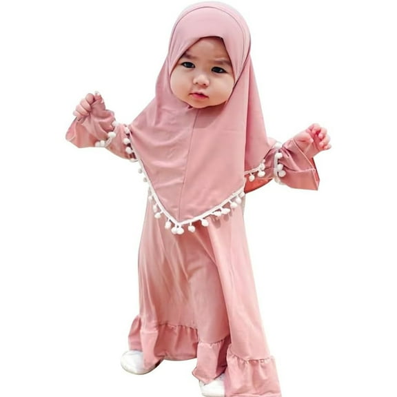 Tiweut Girls' Leisure Outfits Sets Dress Hijab Baby Prayer Long Sleeve Crew Neck Maxi Girl Classic Fit Clothing Suit 0-6 M