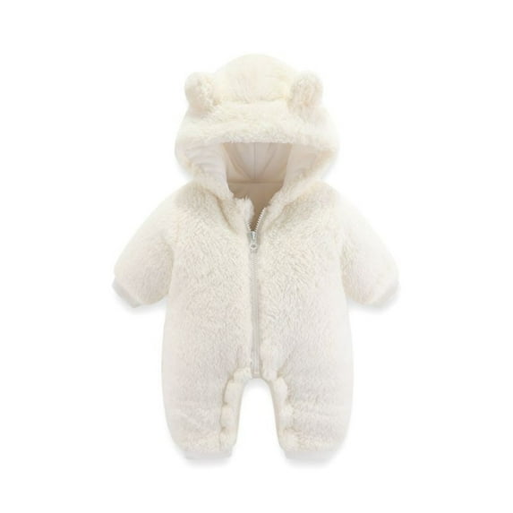 Tiweut Girls Leisure Rompers Newborn Infant Baby Snowsuit Winter Coat Long Sleeve Solid Bear Warm Fleece Hooded Thick Outfits Jumpsuits for Girl 9-12 M
