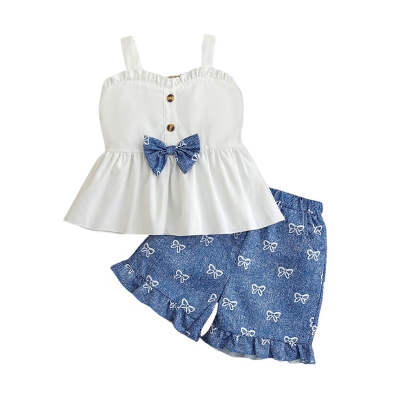 Tiweut Girls Outfits Summer Sleeveless Vest Pleated Bowknot and Shorts Clothing,12-18 M