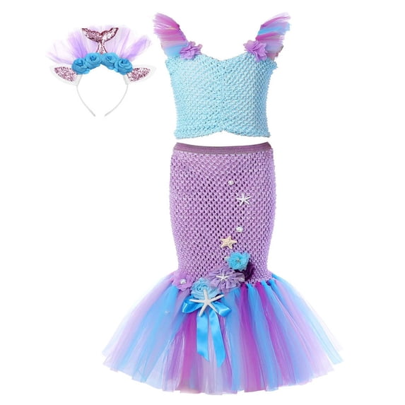 Tiweut Girls Outfits Tutu Memaid Dresses and Tops Swimsuits Party Dress Up Suit,7-8 Y
